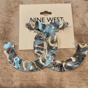 Nine West Wavey Silver Hoop Earrings NWTS